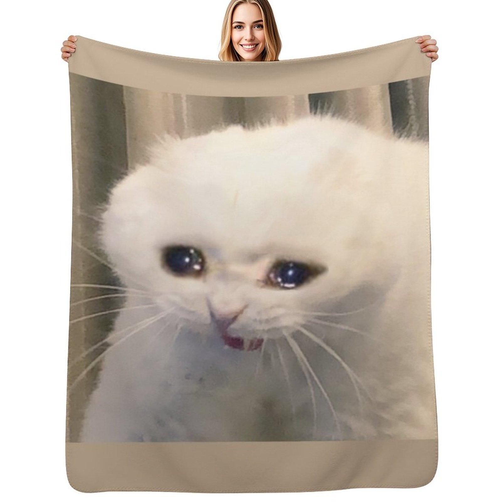 Crying Cat Meme Throw Blanket Ultra Soft Flannel Fleece Blanket for All Seasons 102x76cm(40x30in)