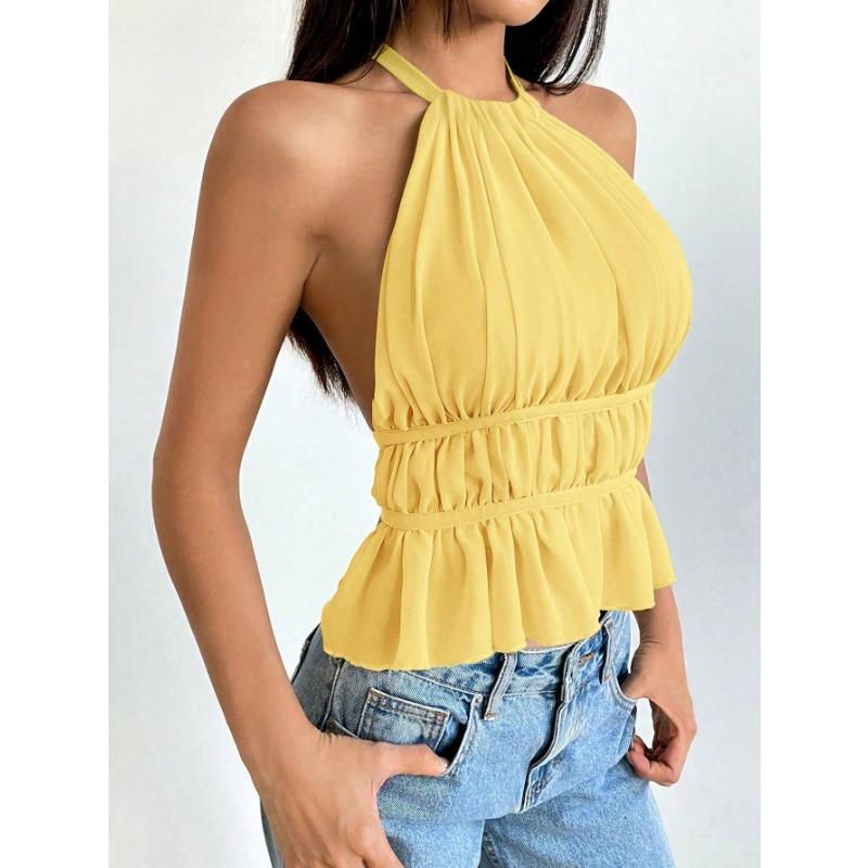 VEZFAA Dámská móda Ležérní Léto Jaro Jednobarevný potisk Halenky a košile bez rukávů