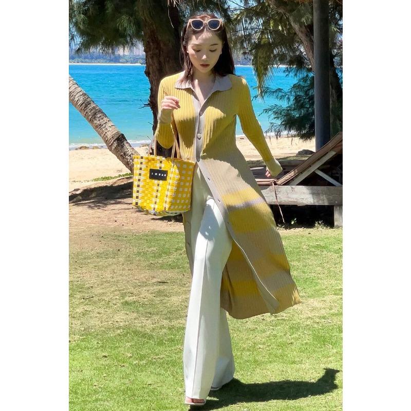 

Premium temperament Muse Fan Slim and thin Gentle fashion knitted long-sleeved dress S жёлтый