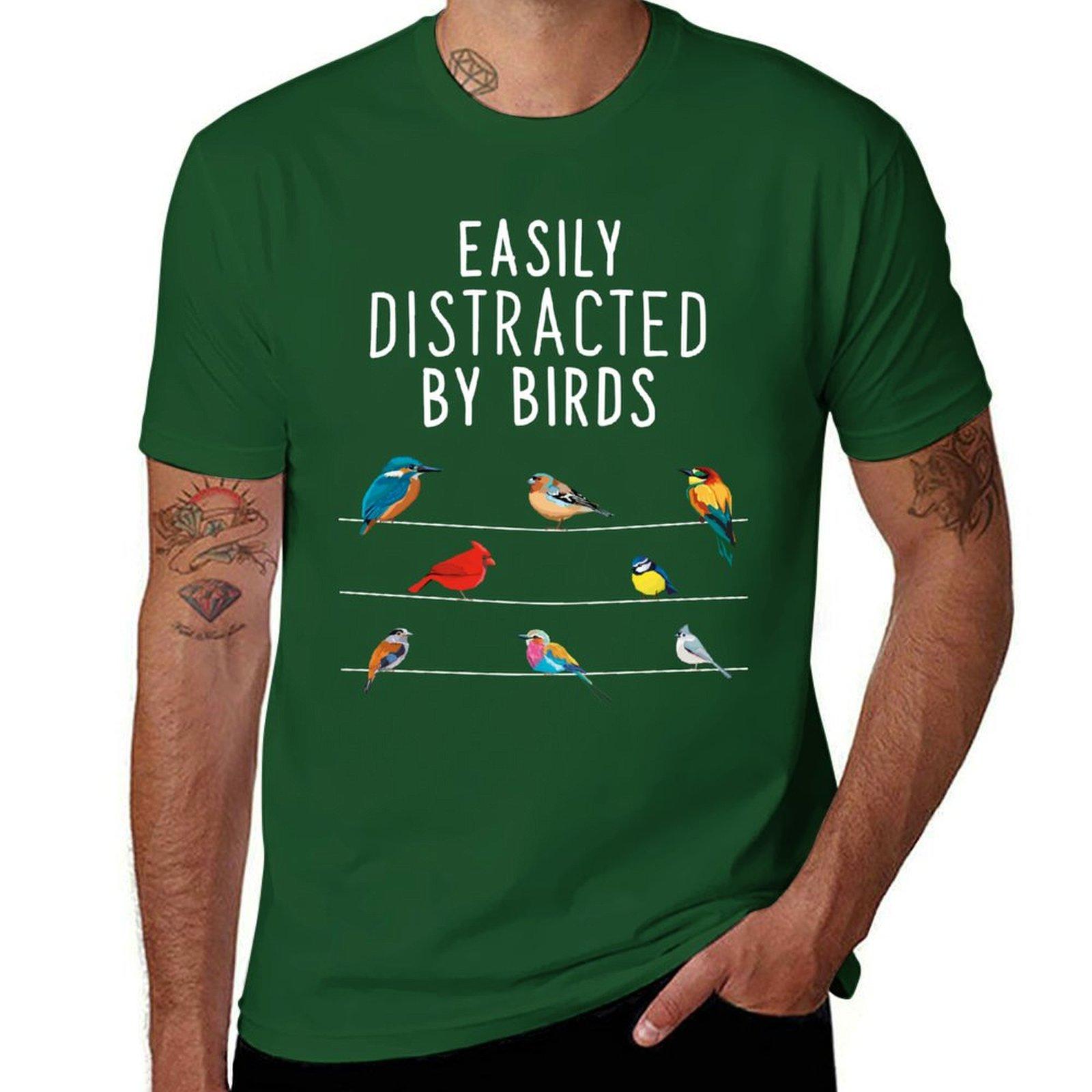 

Easily Distracted By Birds, Birthday Gift for Bird Lovers, Birdwatcher & Ornithologist T-Shirt boys animal print Men s t shirts 4XL