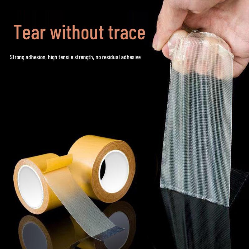 High Viscosity Transparent Double-Sided Acrylic Tape - Yellow/Ginger, Traceless, Grid Patterned for Carpets.