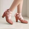 Fashion 2025 Fashion Female Pumps Round Toe Block Heels 7.5cm Lace Up Plus Size 45 46 47 Mary Janes Women Dating Shoes