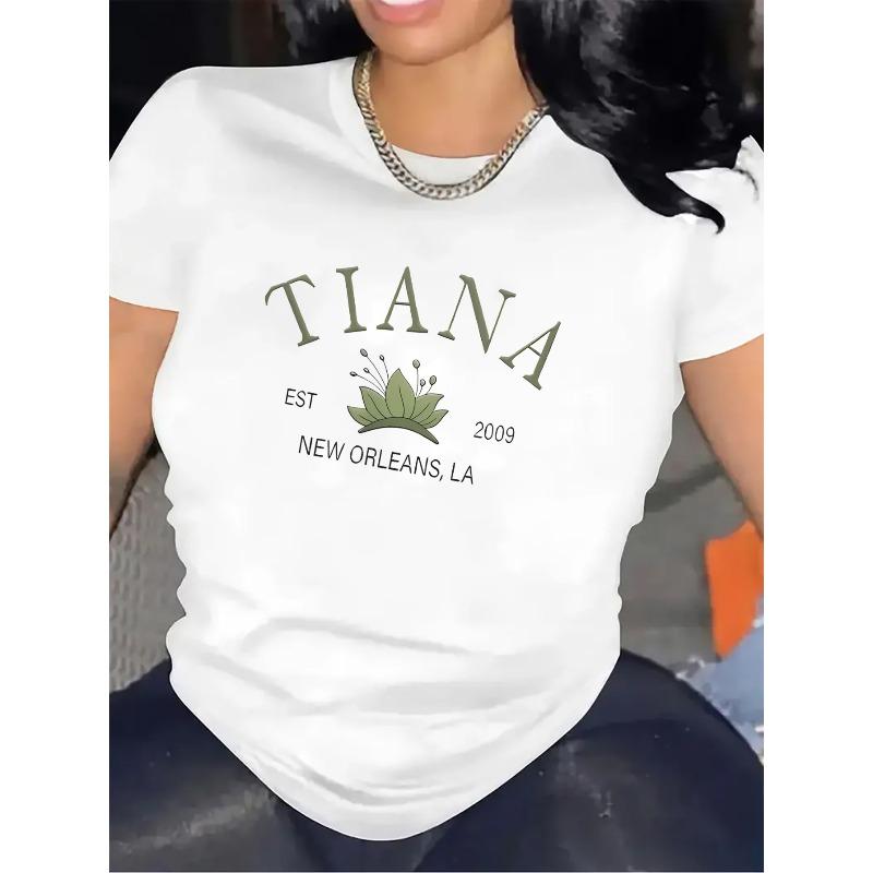 

Женская футболка Tiana европейского размера - Белая, с коротким рукавом, с круглым вырезом, Повседневный и прочный дизайн с цветочным принтом, Идеально подходит для повседневной носки S белый