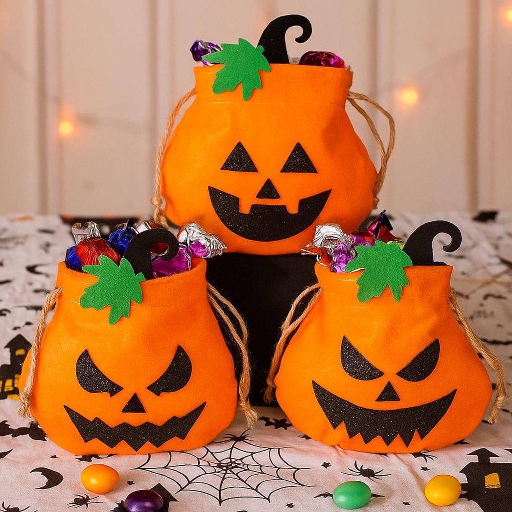 Portable Halloween Pumpkin Bag Drawstring Candy Bag Pumpkin Buckets Gift Bag  Holiday Party Decor