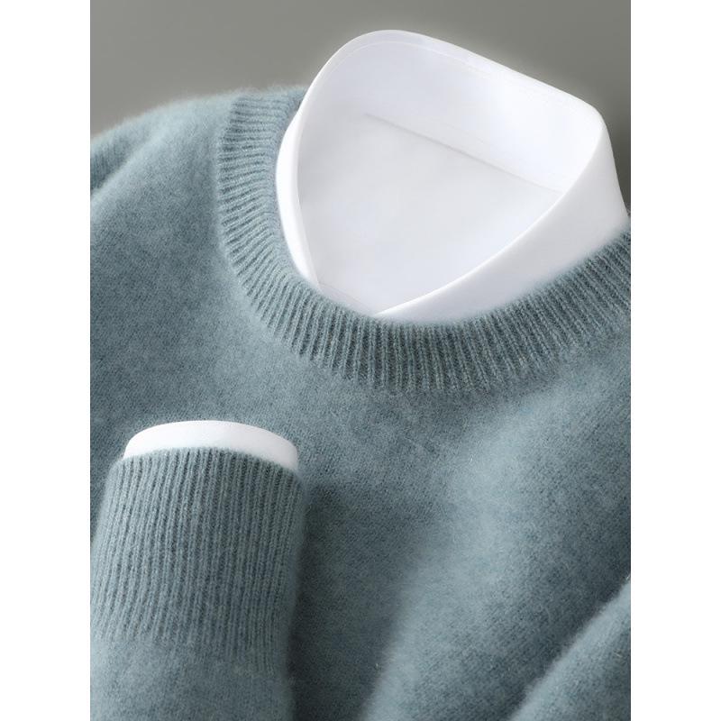 Men's 100% Wool Half-High Neck Sweater - Versatile Natural Fiber Knitwear for Autumn/Winter