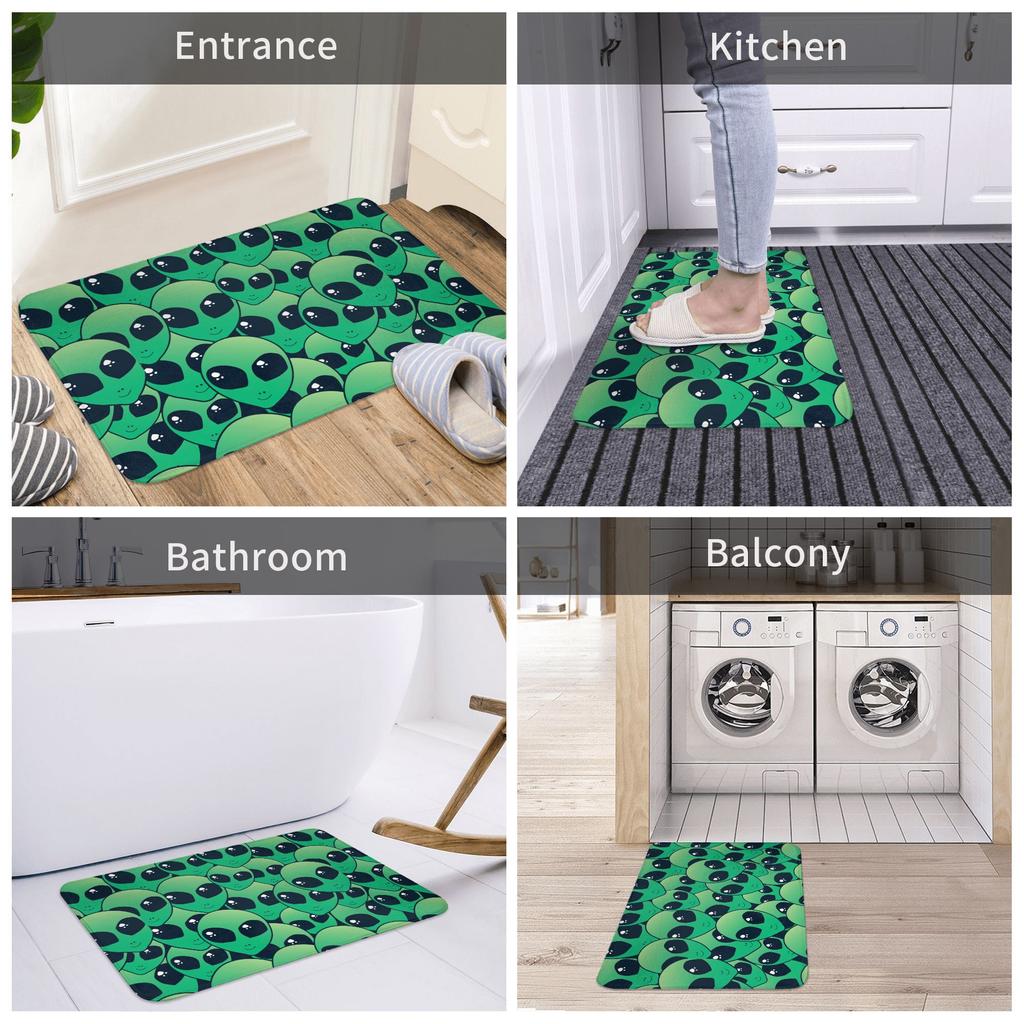 Green Alien Front Floor Door Entrance Mats Indoor  Bathroom Kitchen Doormat Toilet Carpet Rug