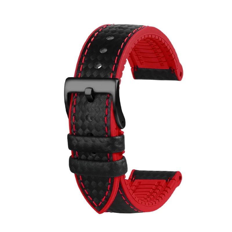 JEDEN 20mm 22mm dla zegarka Fossil Pasek z włókna węglowego i gumy dla Mido T-issot Zapięcie ze stali nierdzewnej Wodoodporny Łańcuszek do zegarka sportowego MN
