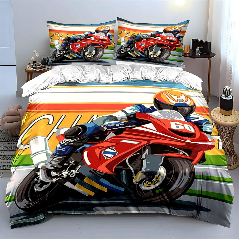 Red motorcycle racing design. Bedding sets Duvet cover sets Duvet covers Pillowcases(1*Duvet Cover 2*Pillowcases without duvet insert)