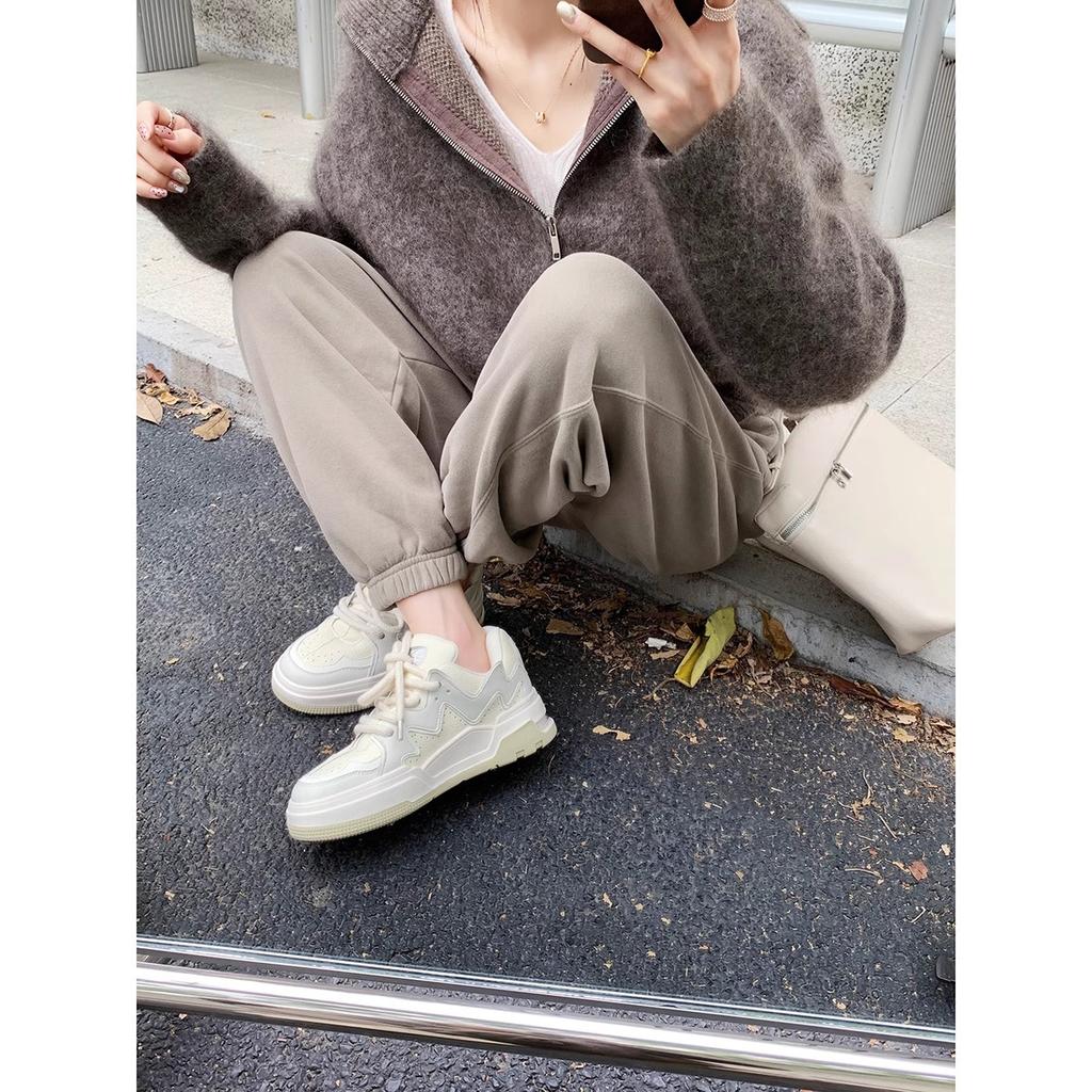 Low-top Fashionable Thick Shoes Rope Women's Shoes Board Shoes Autumn and Winter New Versatile Round Head Platform Casual Bread Shoes White Shoes Wom