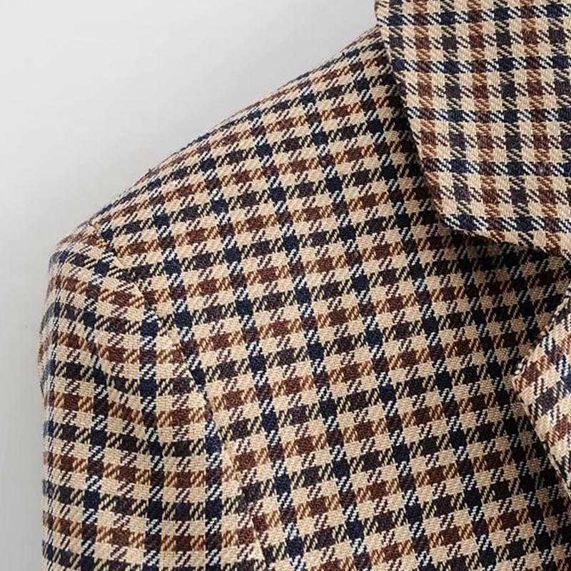 Fashion Double Breasted Plaid Blazer Long Sleeve Slim Fit Ladies Blazer Jacket for Women