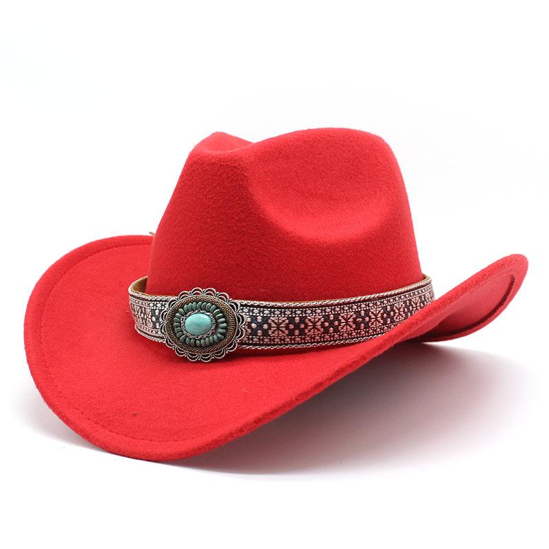 Ethnic Style Western Cowboy Hat Minority Tibetan Top Hat Prairie Crimped Woolen Felt Hat Jazz Hat