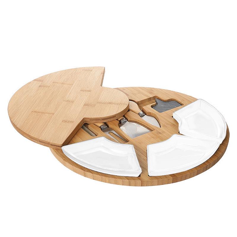 Bamboo Cheese Board with Knife Set and Drawer Tray