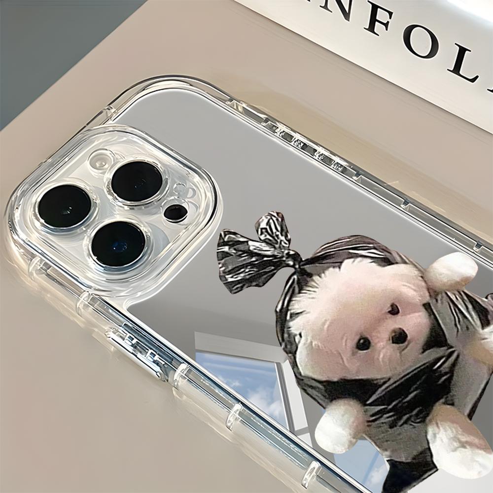Cute Puppy Pattern Mirror Soft Phone Case For iPhone 11 12 13 14 15 16 17 Pro Max Air X XR XS 7 8 Plus Shockproof Back Cover