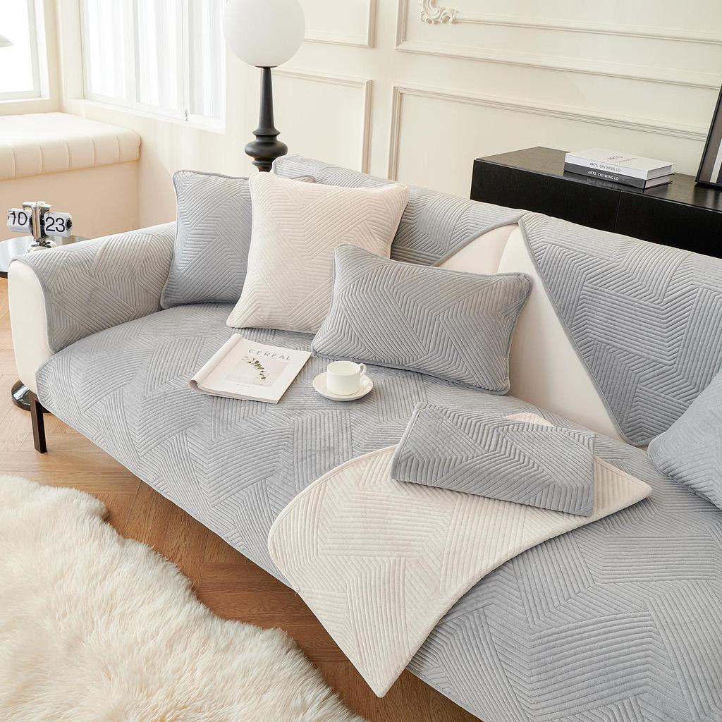 Nordic Plush Sofa Cushion & Throw Set - Non-Slip Winter Cover