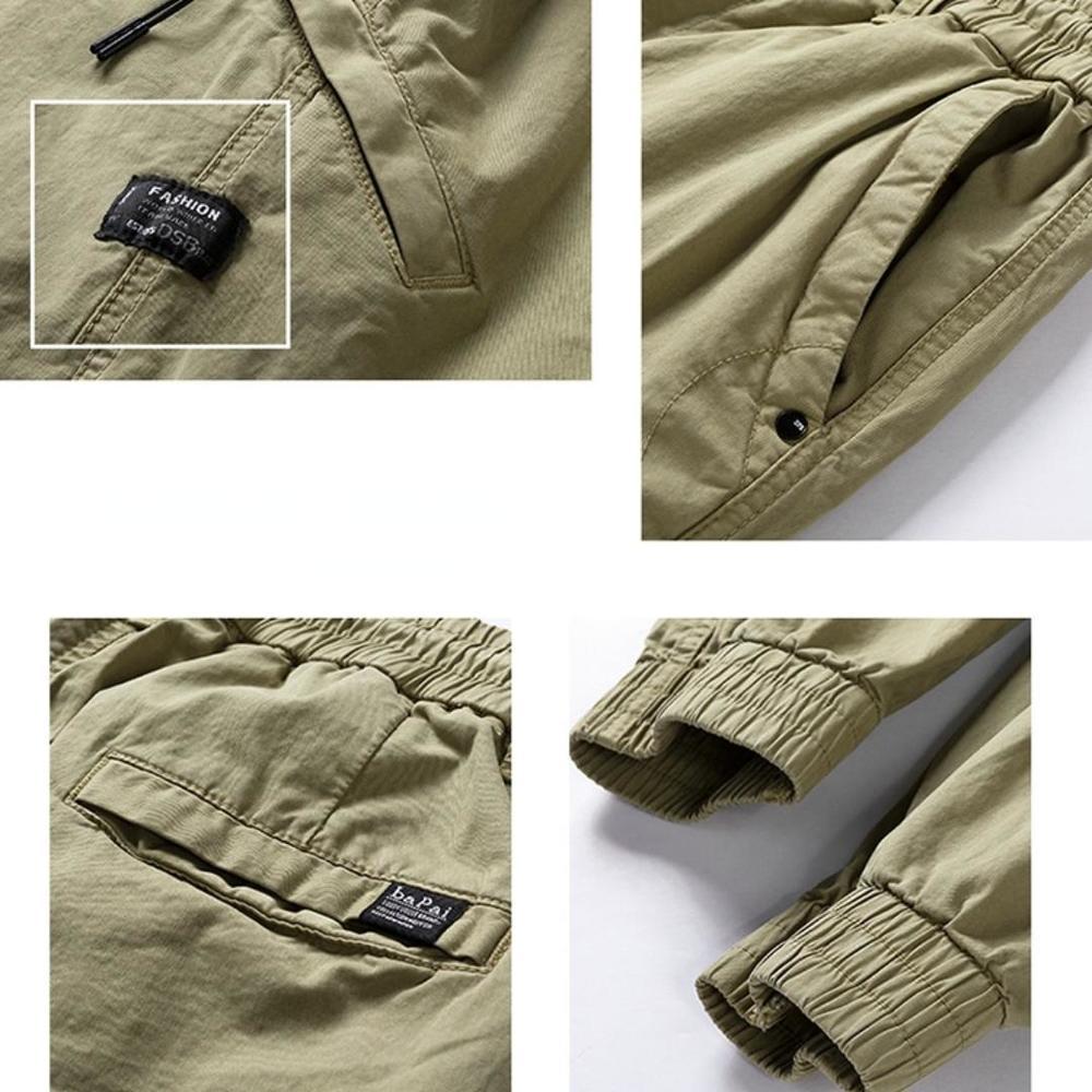 Męskie spodnie z solidnej bawełny Letnie, oddychające spodnie w jednolitym kolorze Casual Fitness z kieszeniami