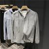 Camicia con Cappuccio a Righe in Lino da Uomo Casual a Maniche Lunghe Traspirante con Bottoni