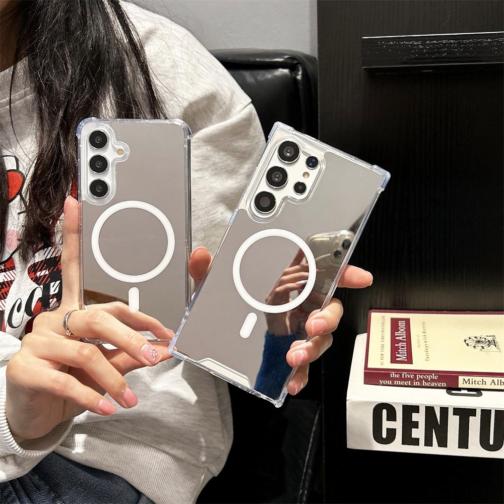for Magsafe Mirror Make Up Case for Samsung Galaxy S25 S23 Ultra S24 FE S22 A55 A54 A35 A15 A16 A56 A36 Airbag Bumper Slim Cover