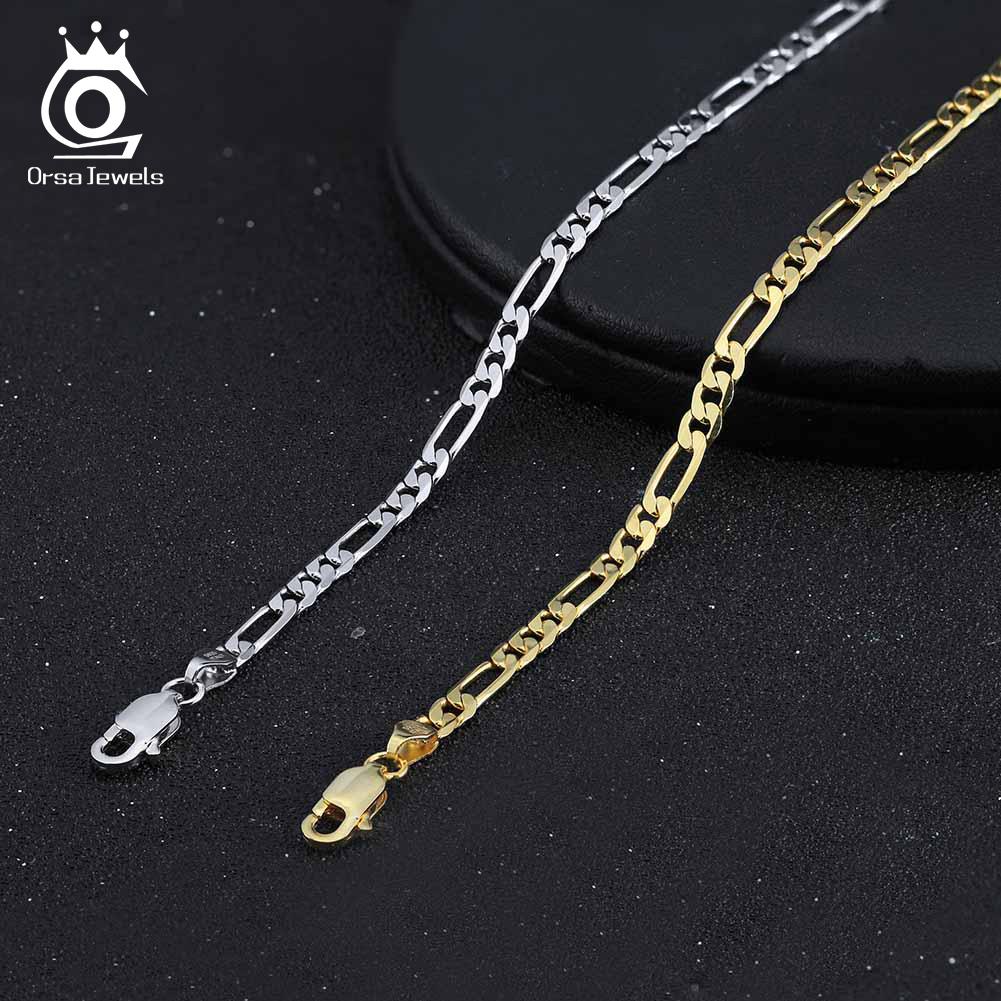 ORSA JEWELS 100% 925 Silver Italian 3.3mm Diamond-Cut Figaro Chain Bracelet for Women Handmade Party Jewelry SB66