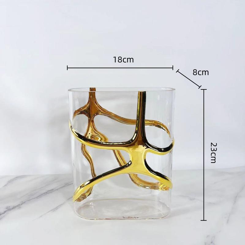 

Glass Vase Geometric Curve Gold Pattern Hollowed-out Flower Vase Hydroponics Terrarium Flowerpot Home Decoration Accessories