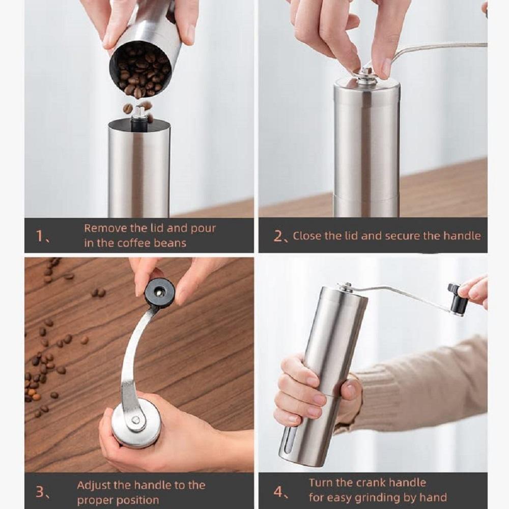 Camping Portable Stainless Steel Manual Coffee Grinder Adjustable Grind Settings