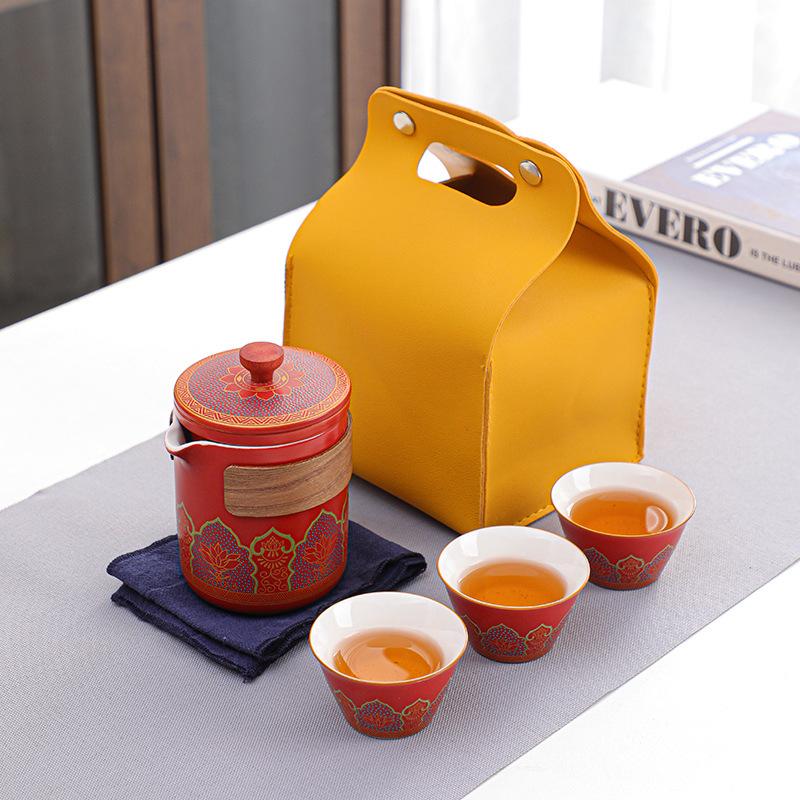 Travel Kung Fu tea set portable express cup company opening business advertising gift print light luxury retro