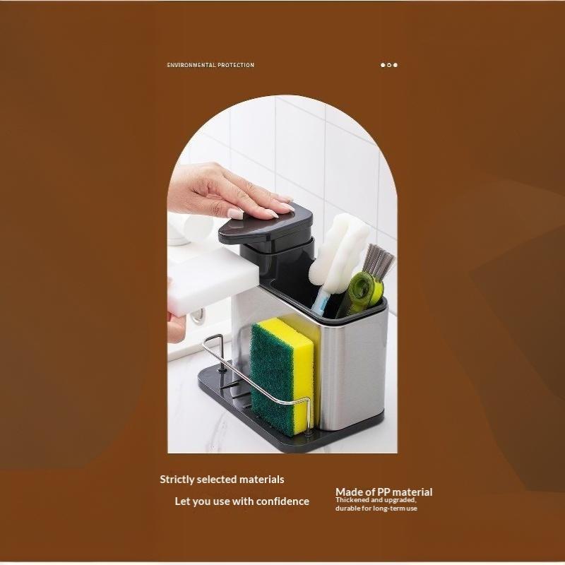 3 In 1 Kitchen Sink Storage Rack Stainless Steel Soap Dispenser Sponge Holder Easy to Clean for Dishwashing Countertop Organization