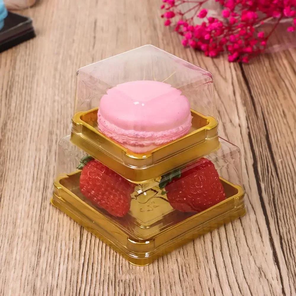 50pcs-Mini Cupcake Boxes Clear Plastic Muffin Pod Dome Muffin Gold Single Container Box Square Wedding Birthday Gifts Supplies