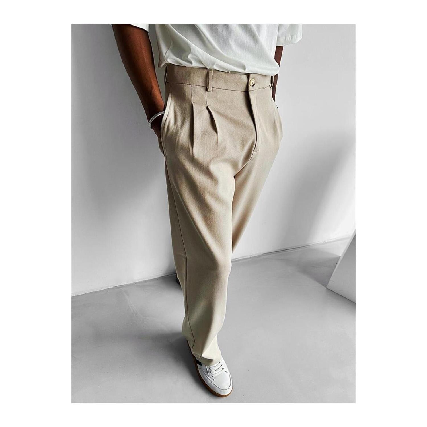

Baggy Fit Fabric Trousers Beige M білий