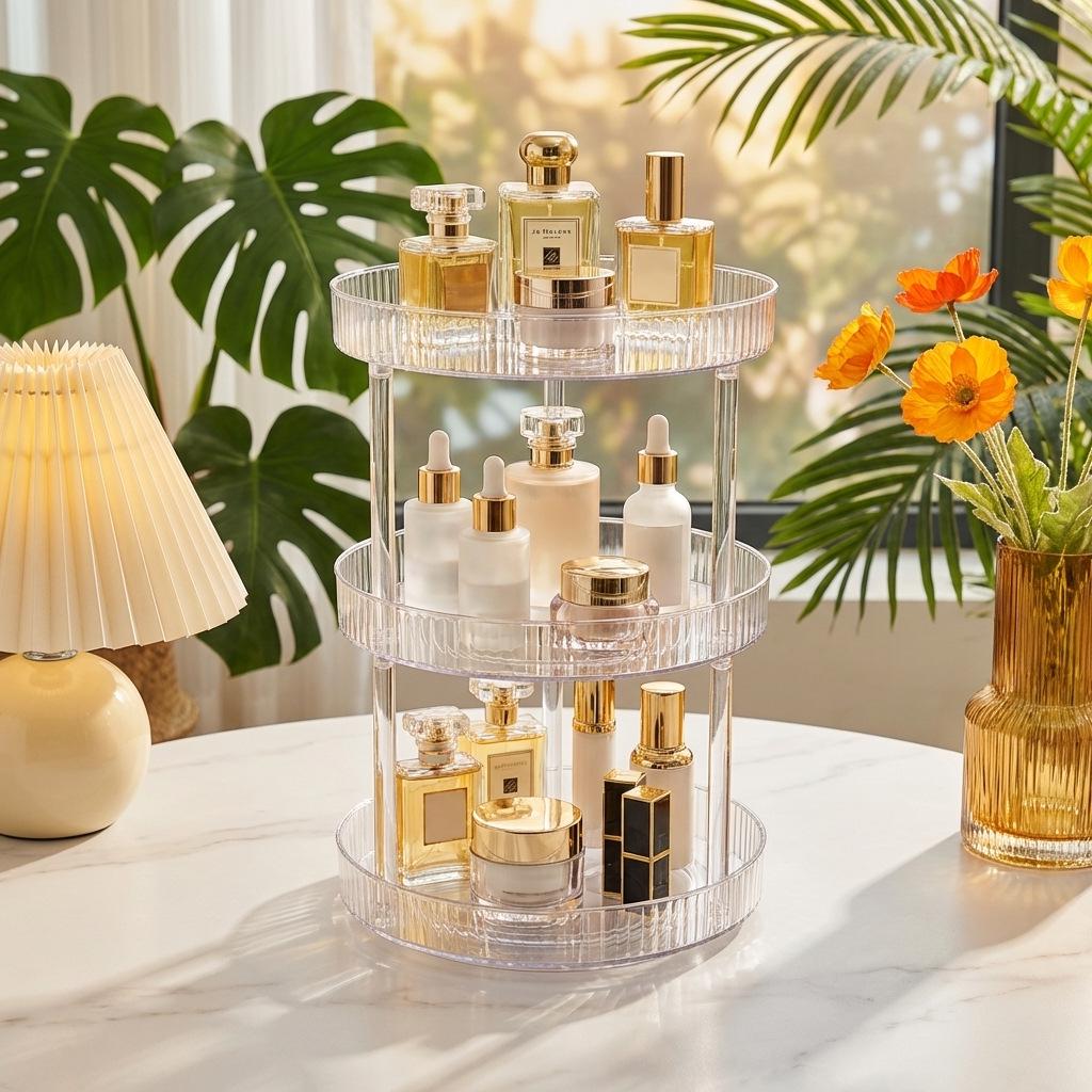 Rotating Acrylic Makeup Organizer, 360° Multi-layer Storage Rack for Dressing Table