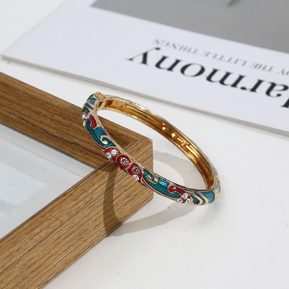 Bracelet Émaillé Élégant Alliage de Zinc Zinc Zinc Bijoux Traditionnels Chinois Manchette Florale Rétro de Cour Pour Femmes