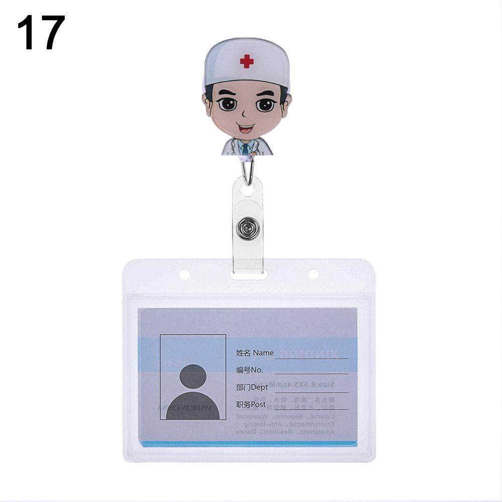 Cartoon Nurse Doctor ID Badge Holder with Retractable Reel, Retractable Metal Clip Business Work Card/Name Tags Badge Holders