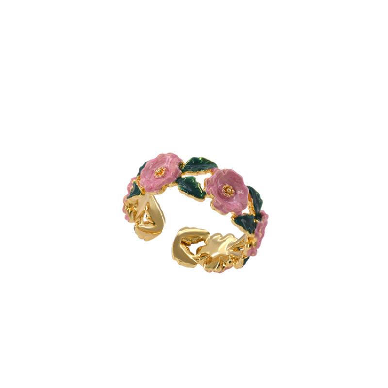 Enamel French Stunning Rose Adjustable Ring For Women Fashionable Copper Jewelry For Occasions All