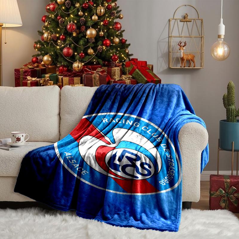 Football Strasbourg Crest Blanket Lightweight Ideal Bedding Blanket Perfect for Travel, Camping, Living Rooms, Offices, Sofas, Fan Christmas gift