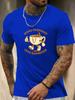 Retro More Espresso Coffee Cup Character Graphic Unisexs Cotton Crew Neck Tee Short Sleeve Loose Casual Daily Street Male Wear Top