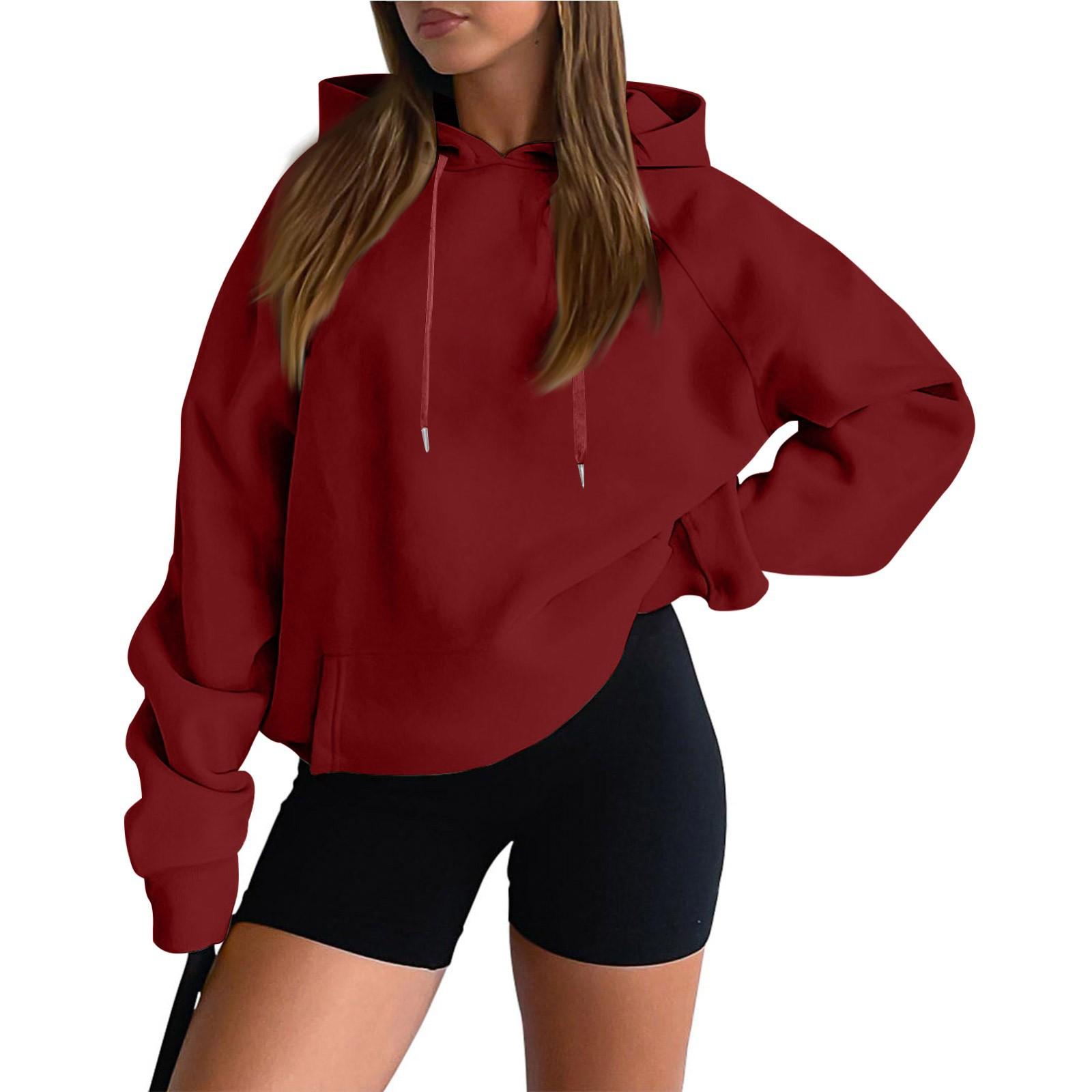 

Women s Long-sleeved Solid Color Plus Velvet Thickened Women s Hooded Sweatshirt M