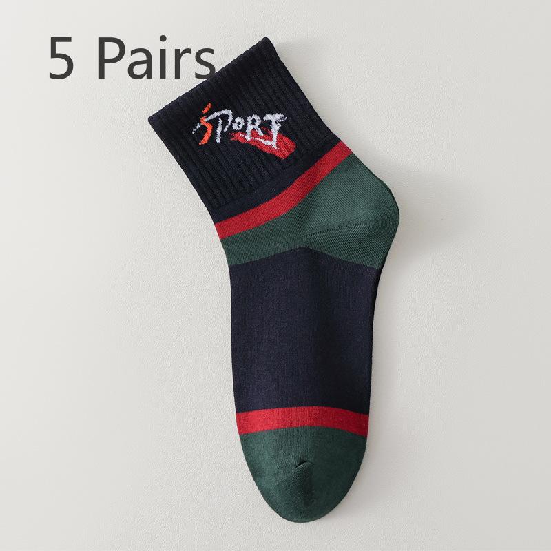 

5 пар мужских осенне-зимних хлопковых антибактериальных дезодорирующих спортивных носков-трубочек с поглощением пота 5 Pairs темно-синий