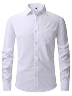 Men S Long Sleeve Solid Color Stretch Wrinkle Resistant Casual Business Shirt