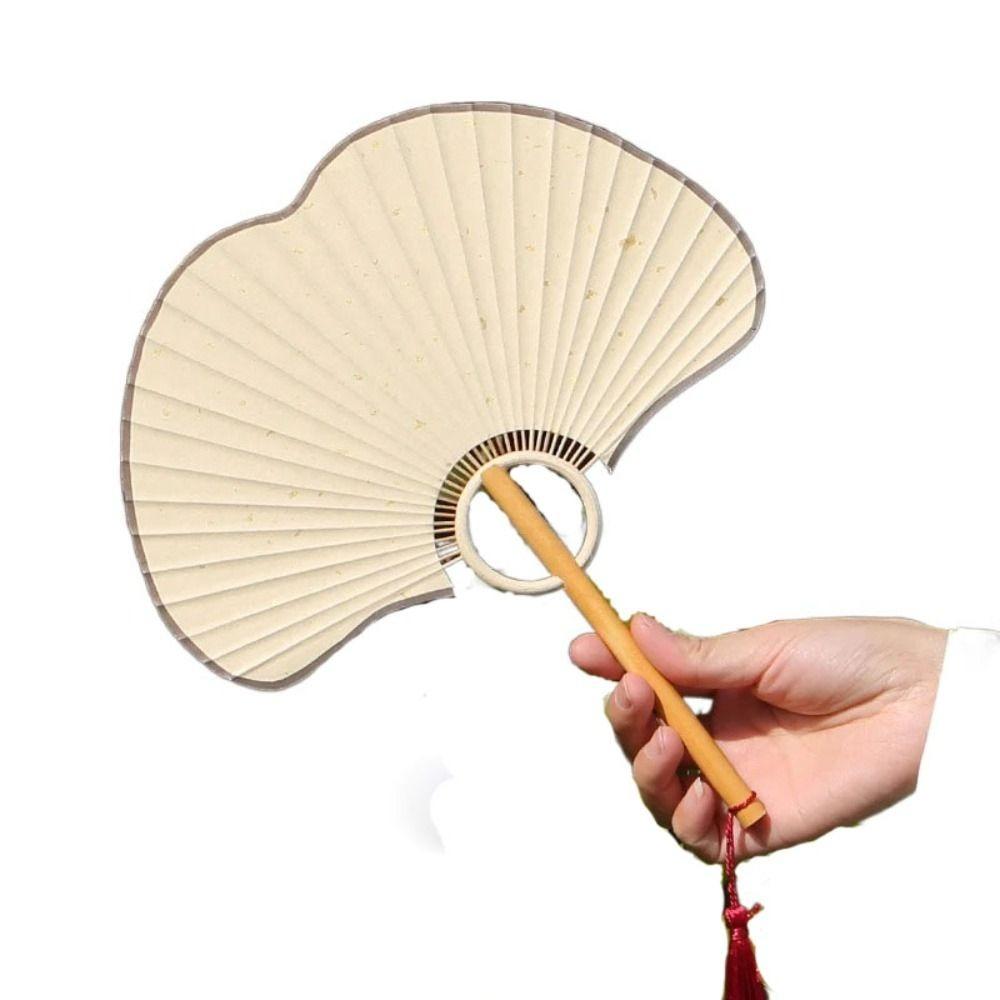 Handwerk Doppelseitiger Ginkgo Runder Fächer Exquisiter Vintage Reispapierfächer Tragbarer Hand-Kreisfächer Sommerdeko