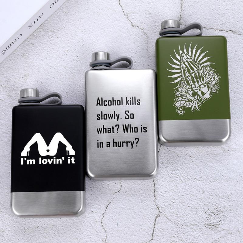 Silver Green Black White Whiskey Flask - Portable, Food Grade 304 Stainless Steel