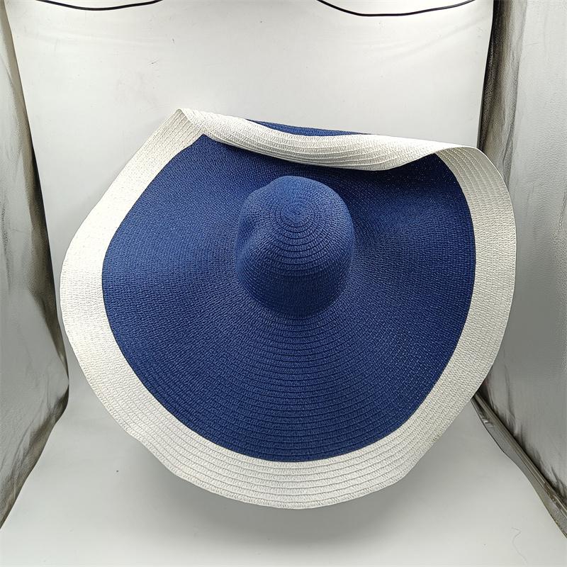 Weißer Punk-Strohhut 25 cm Großer Schirmhut Sonnenhut Ultra-dünn Atmungsaktiv Sommer-Sonnenhut Strohhut Reise Männer und Frauen 56-58cm blue