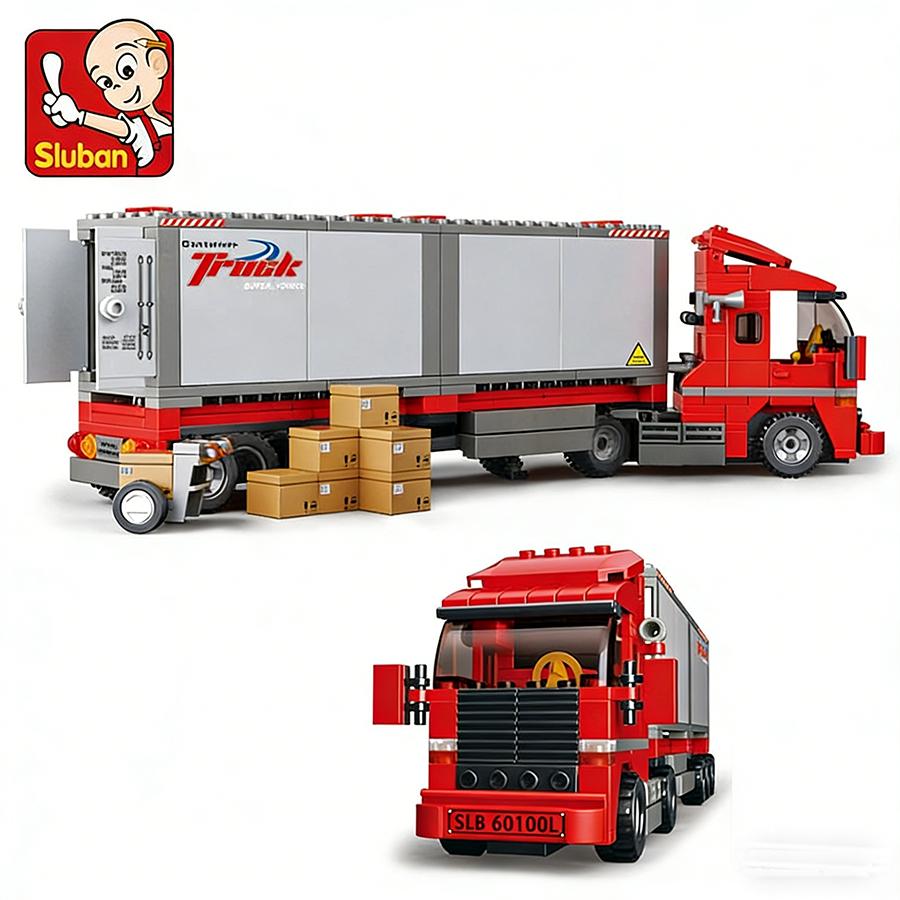 345 Pcs Sluban 0338 Hatchback Double Drive Freight Car Transporter Building Block Puzzle Children Assembled Bricks Toy Model