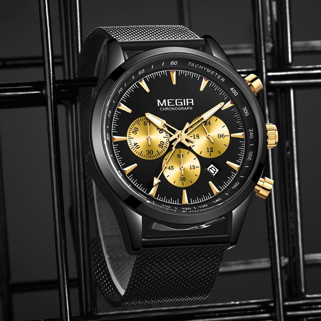 2020 neue Relogio Masculino MEGIR männer Mode Uhren Einfache Schwarz Mann Business Edelstahl Mesh Gürtel Quarzuhr Männer saat