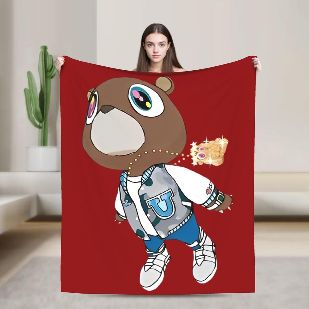 Kanye West Blanket Fleece Spring/Autumn Cute Bear Multifunction Lightweight Throw Blanket for Home Bedroom Quilt