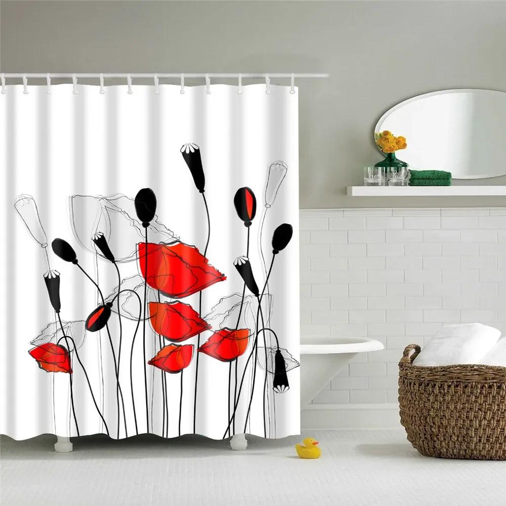 Rose Plum Blossom Flowers Print Waterproof Shower Curtain Washable Fabric Bath Curtain Home Bathroom Curtains With 12 Hooks