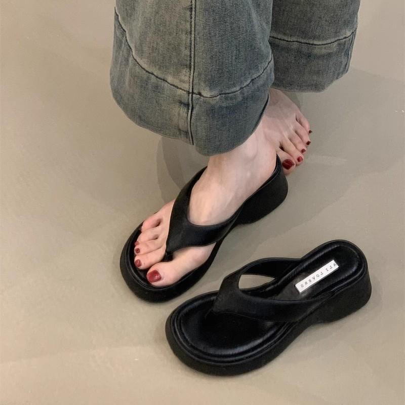 Sweet Leopard Print High-heeled Flip-flops 2025 New French Temperament Elegant with Skirt Toe Thick Bottom Cool Slippers