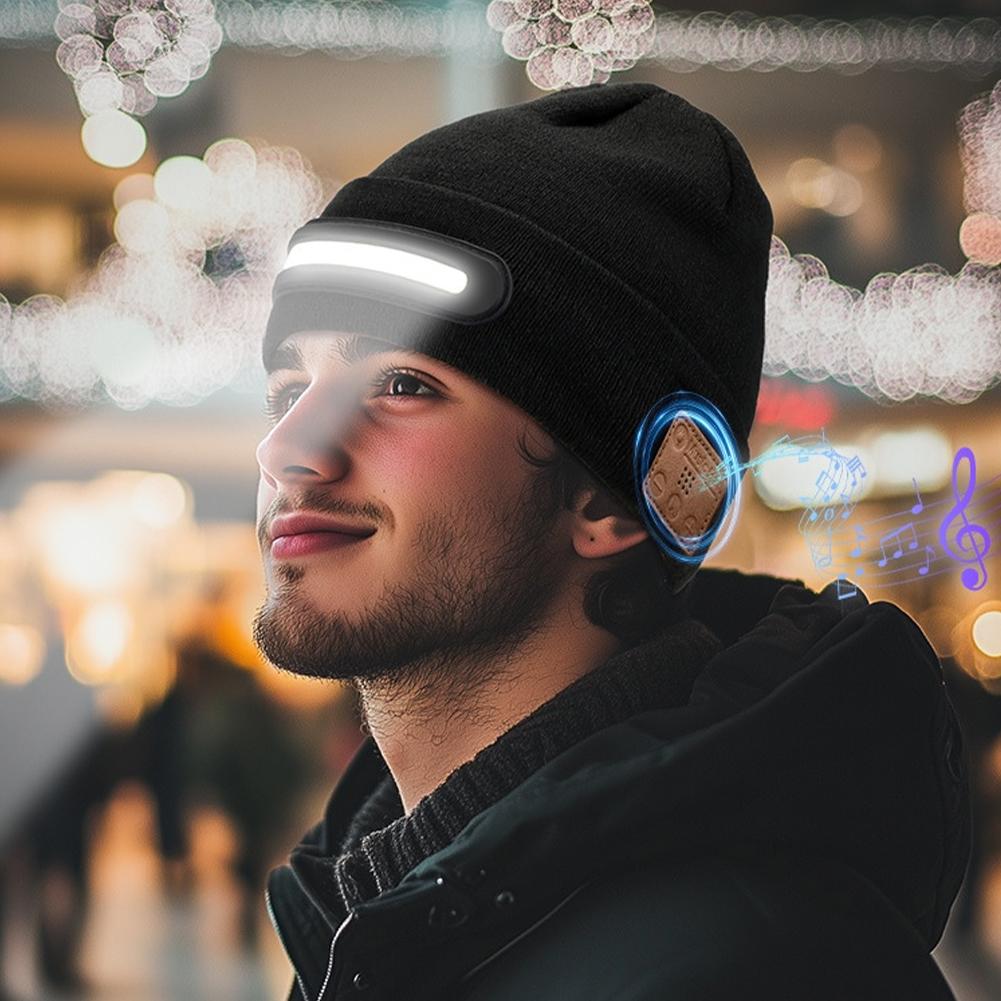 LED Lighted Beanie Hat Smart Bluetooth Connection Supporting Wireless Calls And Music Headlamp Cap Night Lighted Hat