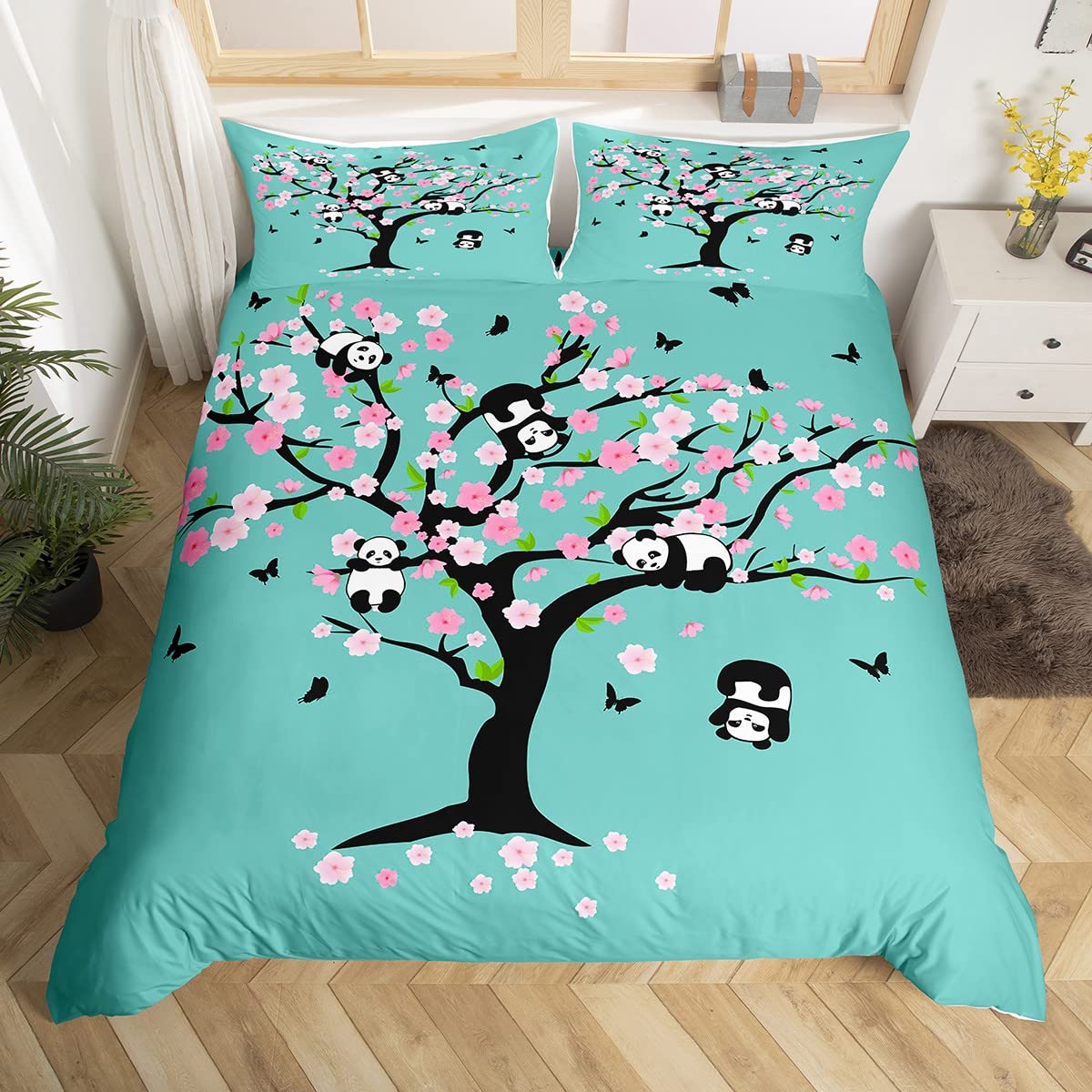 

Kids Panda King Queen Duvet Cover Cute Animal Bedding Set For Boys Girls Cartoon Style 2/3pcs Quilt Cover Flower Comforter Cover EU single(135x200cm)