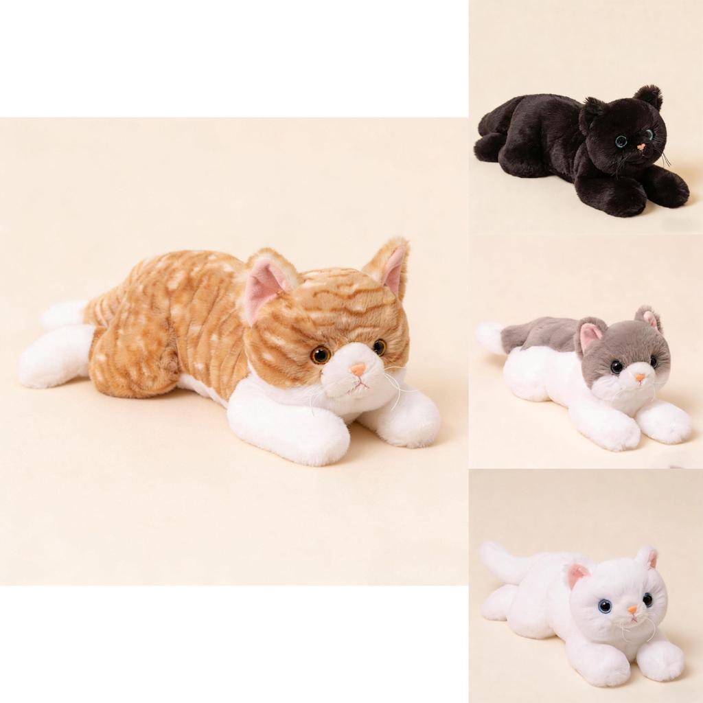Cat Plush Toy Black White Short Fur With Large Eyes For Kids And Collectors
