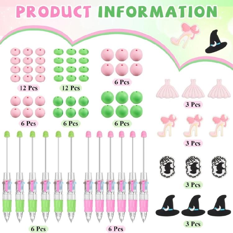 12Pcs Witch Princess Beadable Multicolor Pen 4-Color-in-1 Multicolored Ballpoint Pen for Children School Craft Project