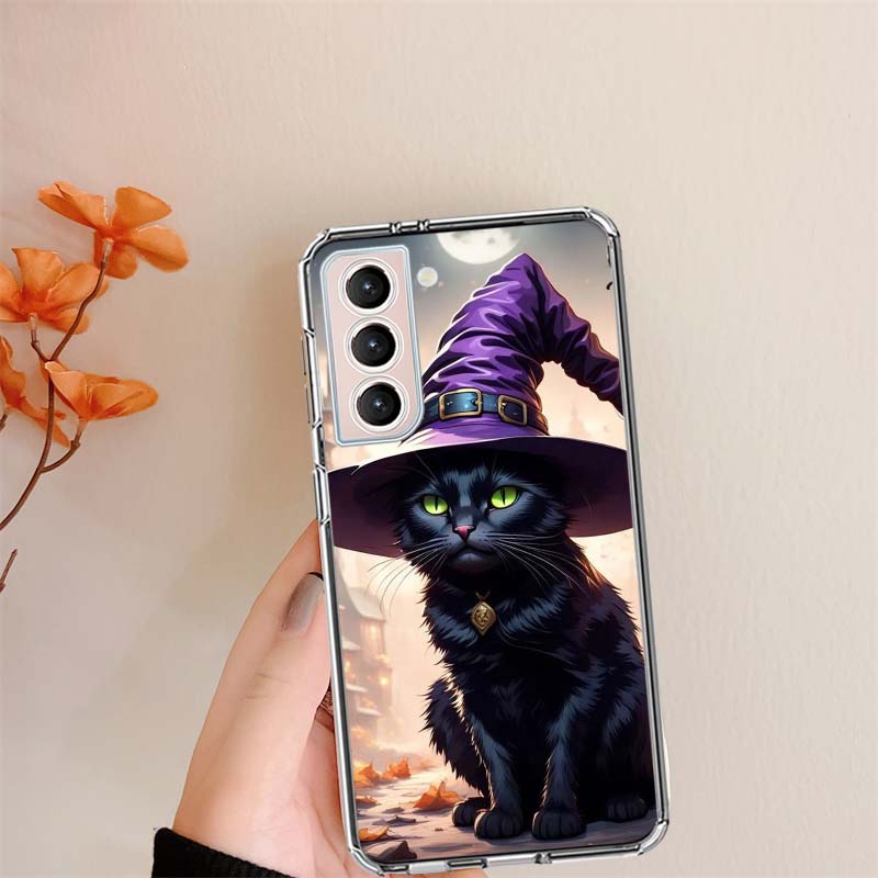 Halloween Magic Cat Clear Phone Cases for Samsung S26 Ultra Galaxy S25 Edge S24 S23 FE S21 Plus S20 S22 S10 Cover Patterned Comp